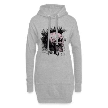 Punk Rock Mohawk Crâne - Sweat-shirt à capuche long Femme - gris chiné - Devant