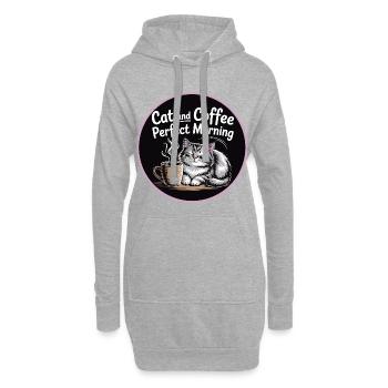 Katze und Kaffee Perfekter Morgen - Hoodie-Kleid - Grau meliert - Vorne