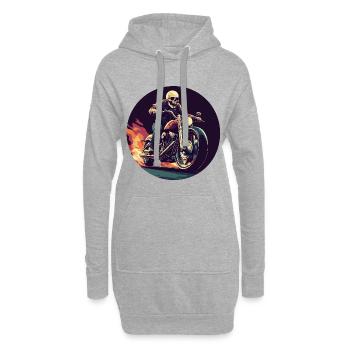 Skelett auf Motorrad Flammen - Hoodie-Kleid - Grau meliert - Vorne