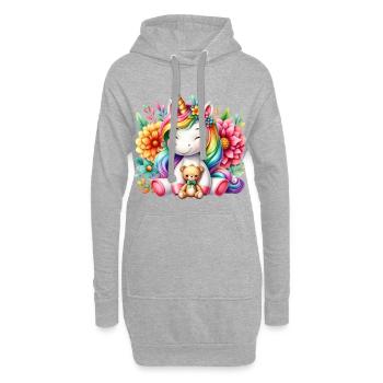Regenbogen Einhorn Blumentraum - Hoodie-Kleid - Grau meliert - Vorne