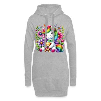 Regenbogen Einhorn Blumentraum - Hoodie-Kleid - Grau meliert - Vorne