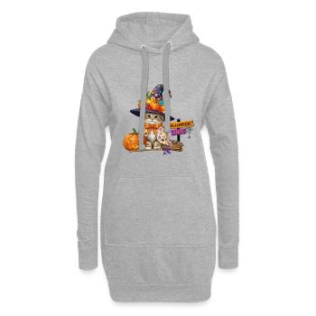 Chat sorcière mignon avec citrouille – Fête d’Halloween - Sweat-shirt à capuche long Femme - gris chiné - Devant