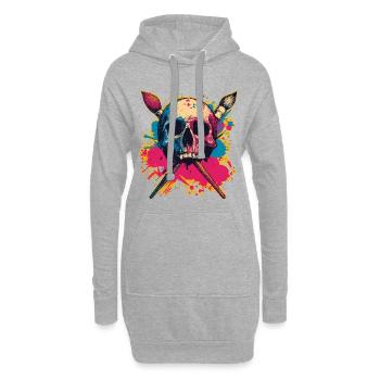 Crâne et pinceaux croisés - Sweat-shirt à capuche long Femme - gris chiné - Devant