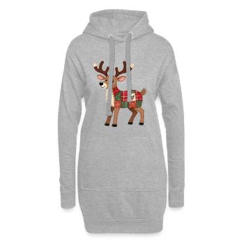 Patchwork Rentier Weihnacht - Hoodie-Kleid - Grau meliert - Vorne