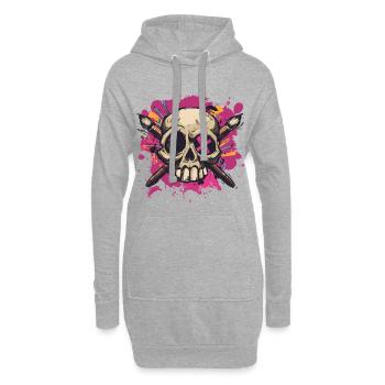Crâne et pinceaux croisés - Sweat-shirt à capuche long Femme - gris chiné - Devant