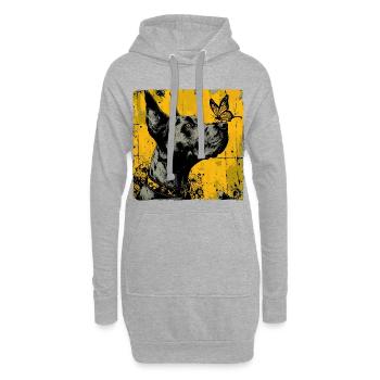 Drôle de dogue allemand et de papillon - Sweat-shirt à capuche long Femme - gris chiné - Devant