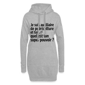 Auxiliaire pédiatrie : ton super pouvoir - Sweat-shirt à capuche long Femme - gris chiné - Devant