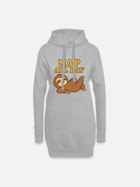 Faultier Nap All Day Lustiges Chill Design - Hoodie Dress - heather grey
