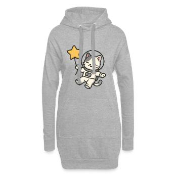 Süße Astro Katze mit Stern Ballon - Hoodie-Kleid - Grau meliert - Vorne