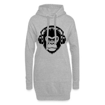 Minimal Linien Look Affenkopf Art Shirt - Hoodie-Kleid - Grau meliert - Vorne