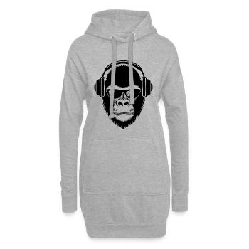 Entspannter Affe Wireless Kopfhörer Café Shirt - Hoodie-Kleid - Grau meliert - Vorne