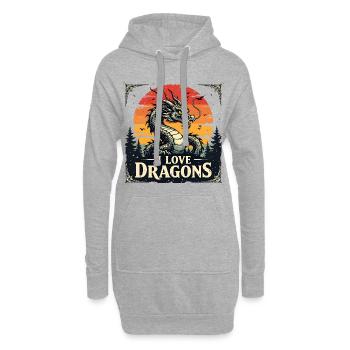 Ich liebe Drachen Sonnenuntergang - Hoodie-Kleid - Grau meliert - Vorne