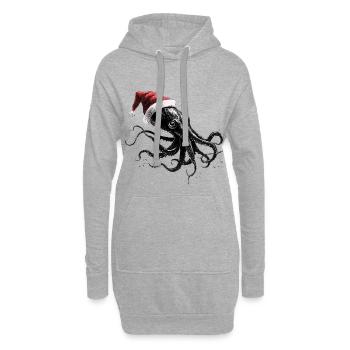 Weihnachtskrake mit Weihnachtsmütze - Hoodie-Kleid - Grau meliert - Vorne