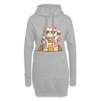 Goldener Maneki Neko - Hoodie-Kleid - Grau meliert - Vorne