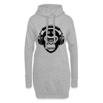 Fokussierter Cartoon-Affe mit Kopfhörern Shirt - Hoodie-Kleid - Grau meliert - Vorne