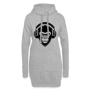 Finsterer Comic-Affe mit Kopfhörern Shirt - Hoodie-Kleid - Grau meliert - Vorne