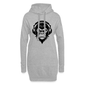Grimmiger Comic-Cartoon-Affe mit Kopfhörern Shirt - Hoodie-Kleid - Grau meliert - Vorne
