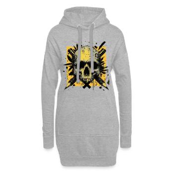 Schädel und gekreuzte Bleistifte - Hoodie-Kleid - Grau meliert - Vorne