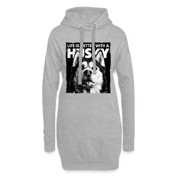Life is better with a Husky - Hoodie-Kleid - Grau meliert - Vorne