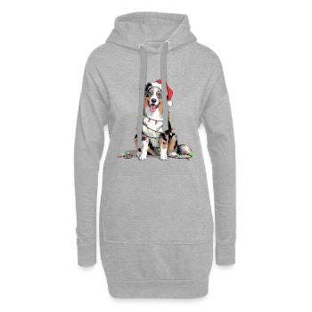 Weihnachtshund mit Lichterkette - Hoodie-Kleid - Grau meliert - Vorne
