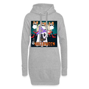 Fantôme sorcier mignon et chat noir Halloween - Sweat-shirt à capuche long Femme - gris chiné - Devant
