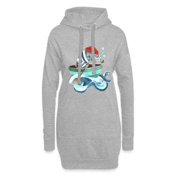Gemütliche Makrelle raucht Pfeife im Boot  - Hoodie-Kleid - Grau meliert - Vorne