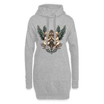 Zwillings-Cherub-Flügel verziertes Herzwappen - Hoodie-Kleid - Grau meliert - Vorne