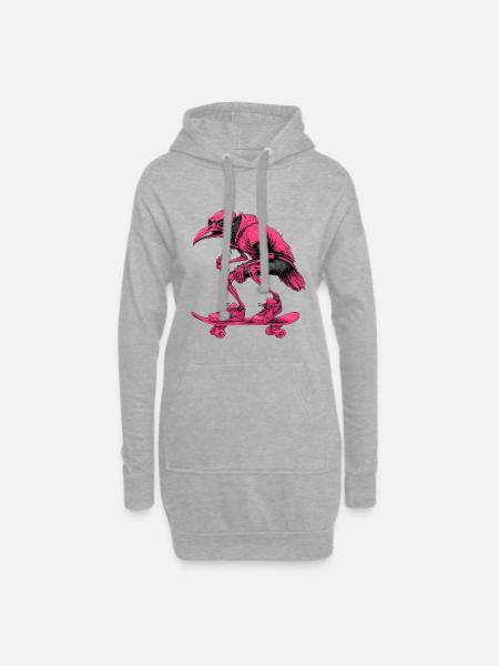 Neon Skater Skelett Vogel - Hoodie-Kleid - Grau meliert
