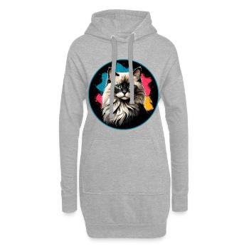 Katzenporträt Neon Spritzer im Kreis - Hoodie-Kleid - Grau meliert - Vorne