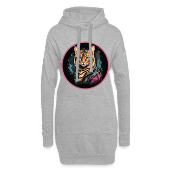 Chat léopard - Sweat-shirt à capuche long Femme - gris chiné - Devant