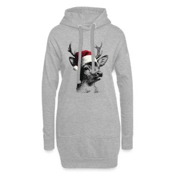 Rentier mit Santa Hut im Punktstil - Hoodie-Kleid - Grau meliert - Vorne