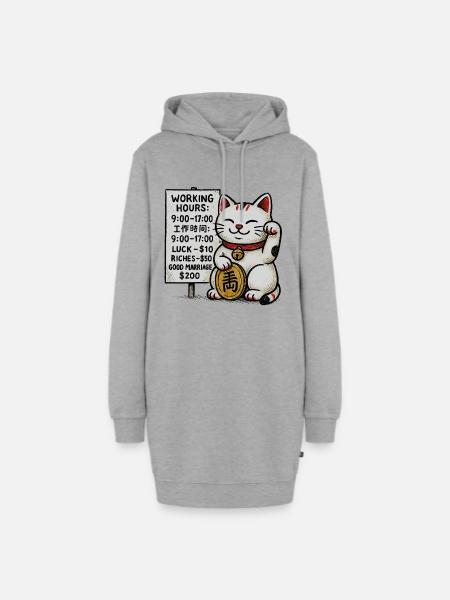 Lucky Cat Fortune Schild - Hoodie-Kleid - Grau meliert