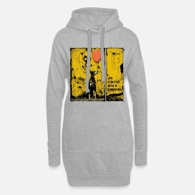 Life is Better with a Doberman | Comic Noir Stil - Hoodie-Kleid - Grau meliert
