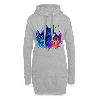 Trio de chats néon Galaxy - Sweat-shirt à capuche long Femme - gris chiné - Devant