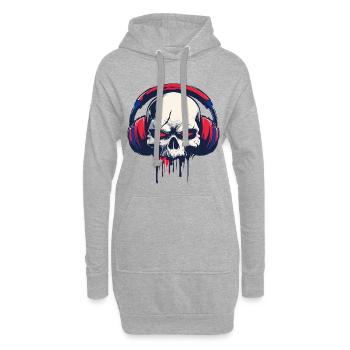 Headphone Skull – Für Musikfans mit dunklem Stil - Hoodie-Kleid - Grau meliert - Vorne