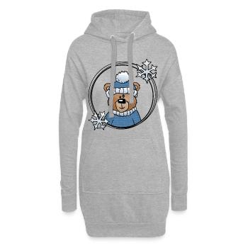 Winterbär in Blau - Hoodie-Kleid - Grau meliert - Vorne
