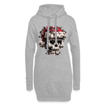 Pixel-Schädel mit Weihnachtsmütze - Hoodie-Kleid - Grau meliert - Vorne