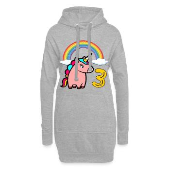 Einhorn Kindergeburtstag  - 3. Geburtstag - Hoodie-Kleid - Grau meliert - Vorne