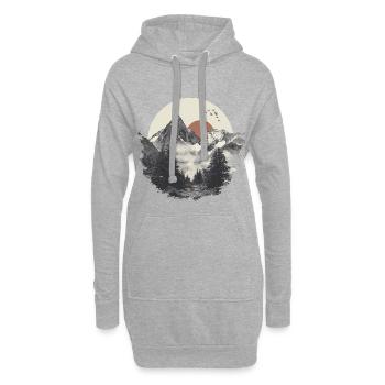 Berglandschaft mit Sonne und Vögeln – Naturkunst - Hoodie-Kleid - Grau meliert - Vorne