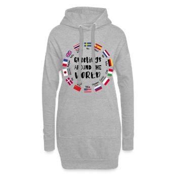 Grüße aus aller Welt - Hallo in allen Sprachen - Hoodie-Kleid - Grau meliert - Vorne