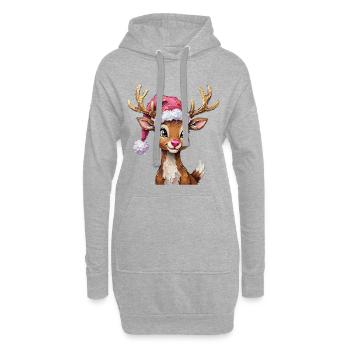 Süßes Rentier mit Weihnachtsmütze Oilpainting - Hoodie-Kleid - Grau meliert - Vorne