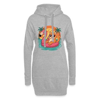 Lustiger tropischer Sommer-Flamingo-Float - Hoodie-Kleid - Grau meliert - Vorne