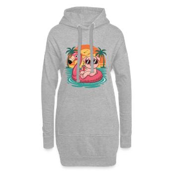 Lustiges Schwein tropischer Sommerflamingo-Float - Hoodie-Kleid - Grau meliert - Vorne