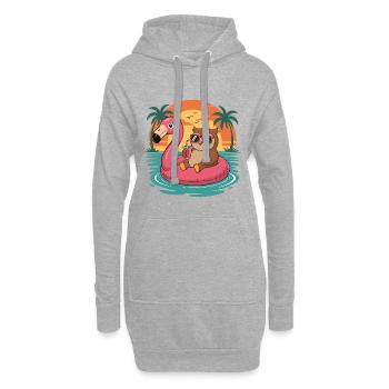 Lustiger Eulen-Tropensommer-Flamingo-Float - Hoodie-Kleid - Grau meliert - Vorne