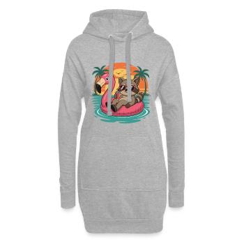 Lustiger Waschbär entspannt sich auf Flamingo Float Sunset - Hoodie-Kleid - Grau meliert - Vorne