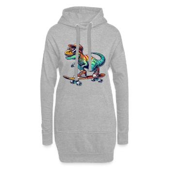Dinosaure drôle patinant sur un skateboard cartoon Skate - Sweat-shirt à capuche long Femme - gris chiné - Devant