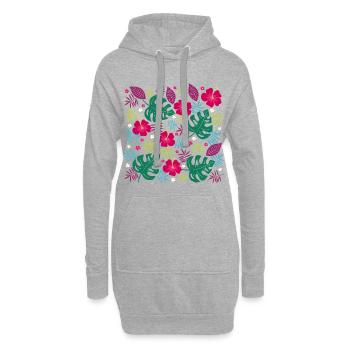 Tropische Blütenpracht mit Hibiskusblüten Monstera - Hoodie-Kleid - Grau meliert - Vorne