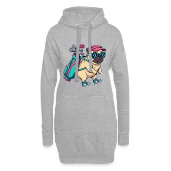 Lustiger Mops Golfer Cartoon Cooles Golftier - Hoodie-Kleid - Grau meliert - Vorne