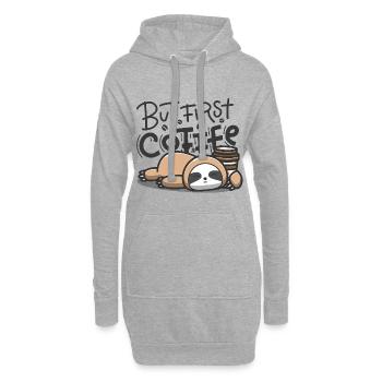But First Coffee Schlafender Sloth - Hoodie-Kleid - Grau meliert - Vorne