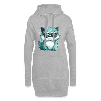 Chat mignon et duveteux dessin animé Kawaii portant des lunettes de soleil - Sweat-shirt à capuche long Femme - gris chiné - Devant